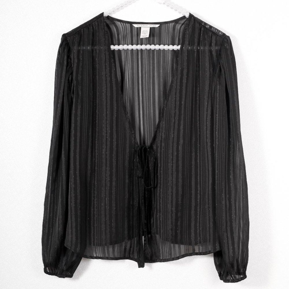 NWOT Victoria's Secret Sheer Tie-front Top, Black